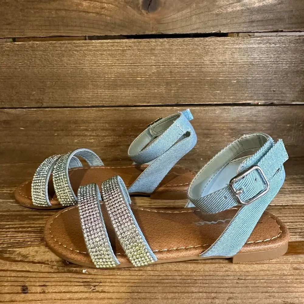New NIB Little Kids Nina Cameena Blue Bedazzled Strappy Sandals‎ Size 9 C